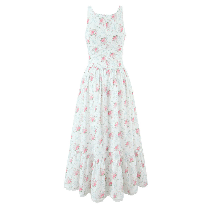 Rose floral bow mid length dress