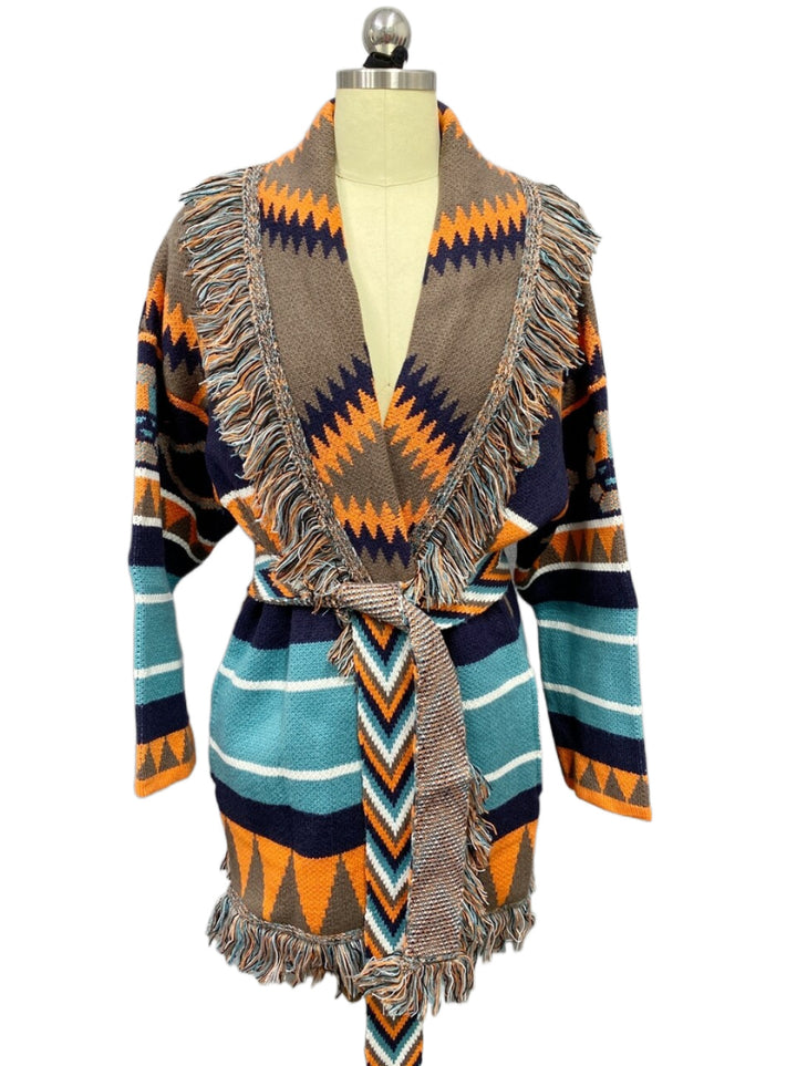 Autumn And Winter Medium Long Jacquard Sweater Coat Loose Thickened Vintage Wool Blended Knitting Cardigan