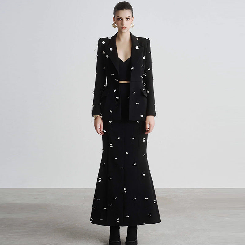 Women's Luxury Sequins Jacket + Skirt Set
