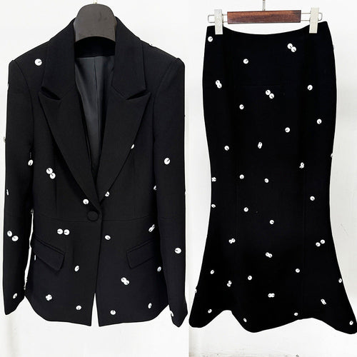 Women's Luxury Sequins Jacket + Skirt Set