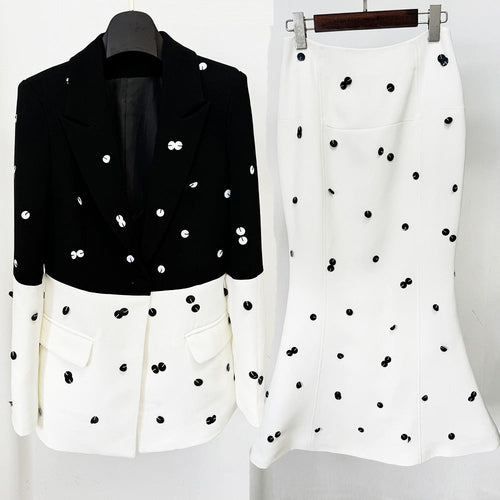 Women's Luxury Sequins Jacket + Skirt Set